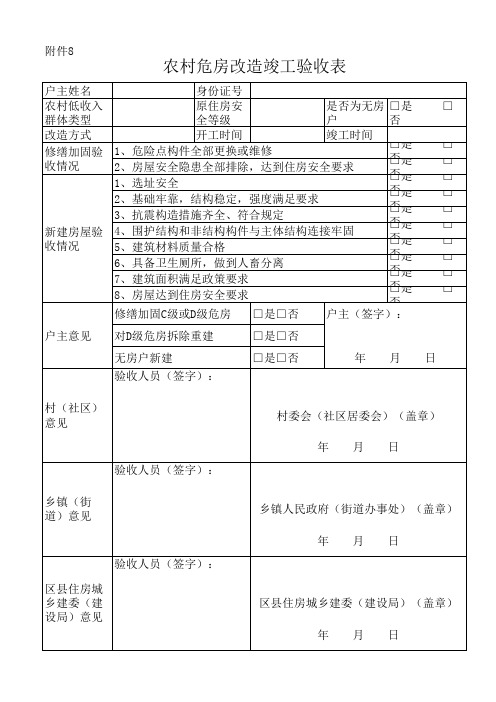 农村危房改造竣工验收表