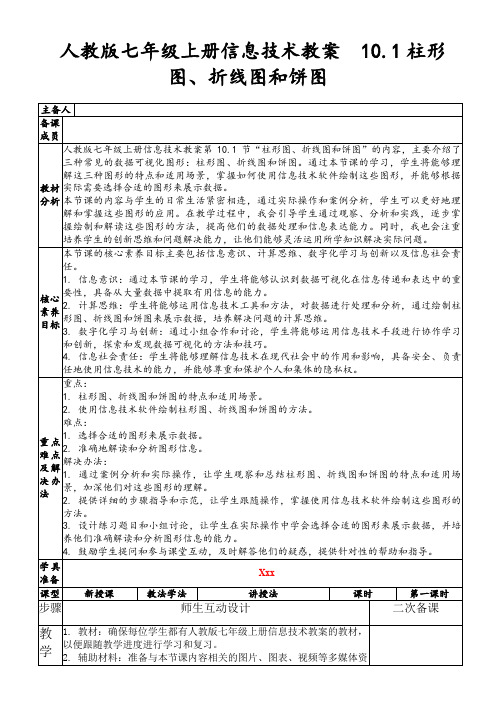 人教版七年级上册信息技术教案10.1柱形图、折线图和饼图