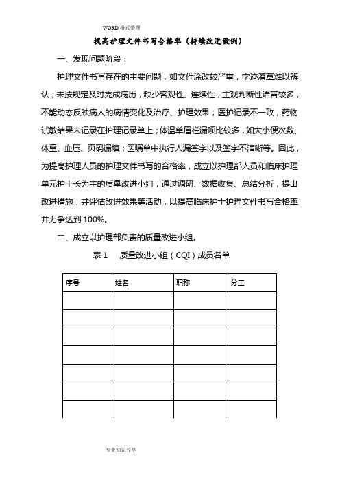 PDCA护理文书持续改进