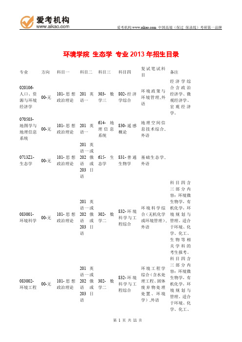 2015中国人民大学生态学 考研 招生人数 参考书 报录比 复试分数线 考研真题 考研经验 招生简章