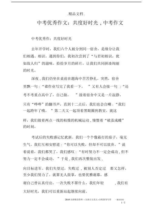 中考优秀作文：共度好时光,中考作文.docx