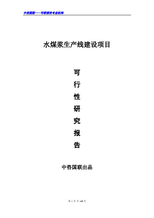 水煤浆生产线建设项目可行性研究报告范文