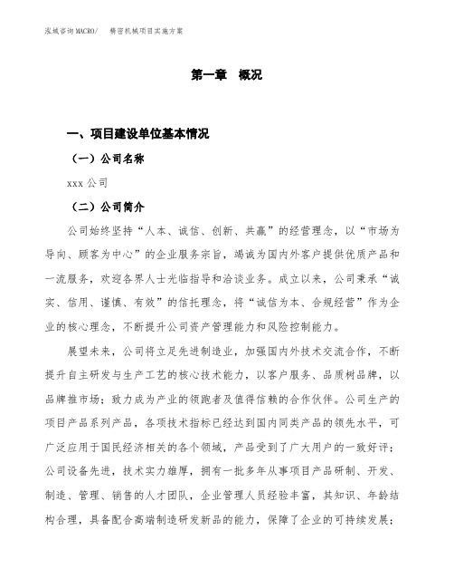 精密机械项目实施方案