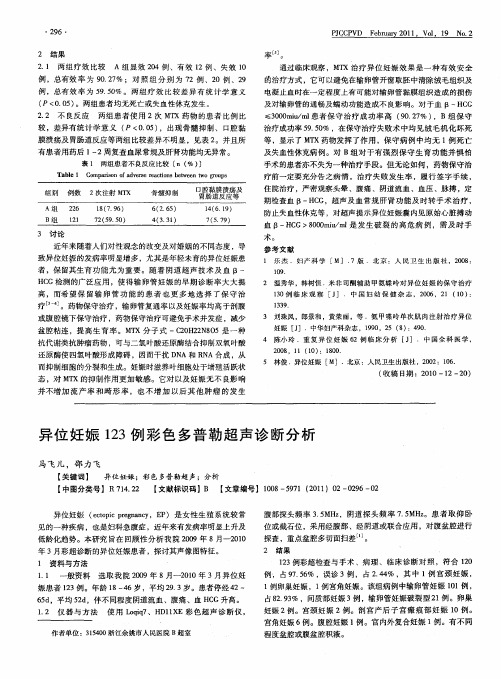 异位妊娠123例彩色多普勒超声诊断分析