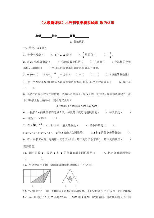 人教版六年级数学小升初专题练习：数的认识