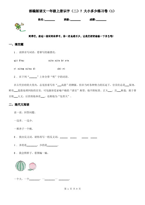 部编版语文一年级上册识字(二)7 大小多少练习卷(精编)