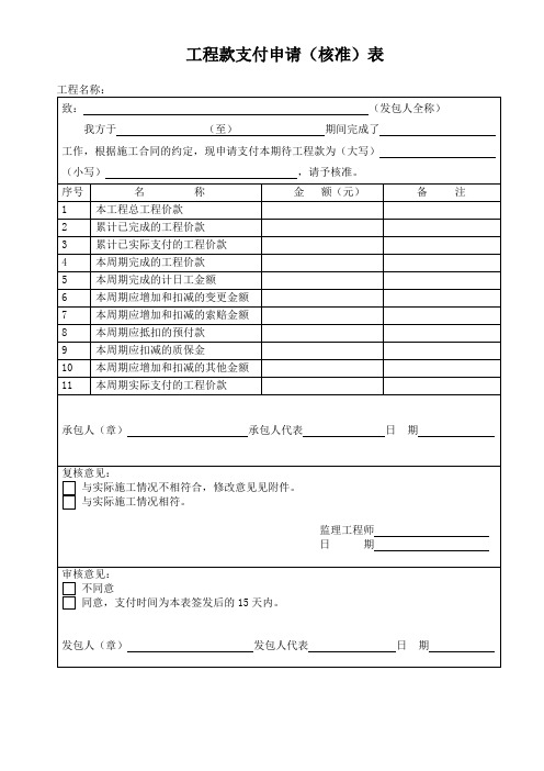 工程款支付表格