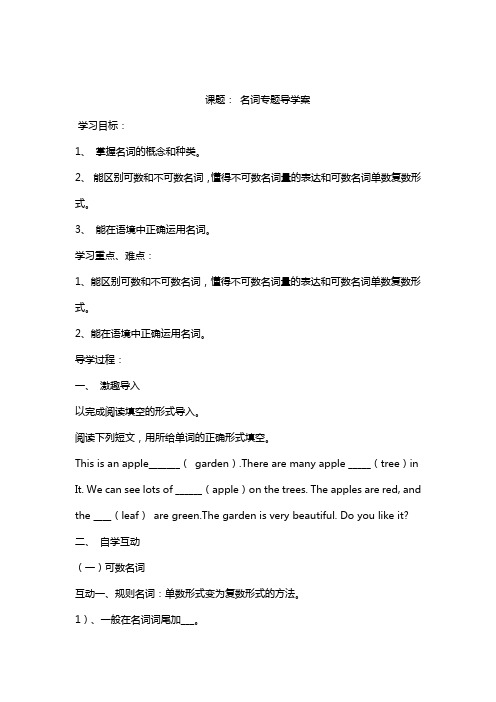 高中英语语法名词专题 导学案