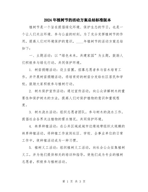 2024年植树节的活动方案总结标准版本