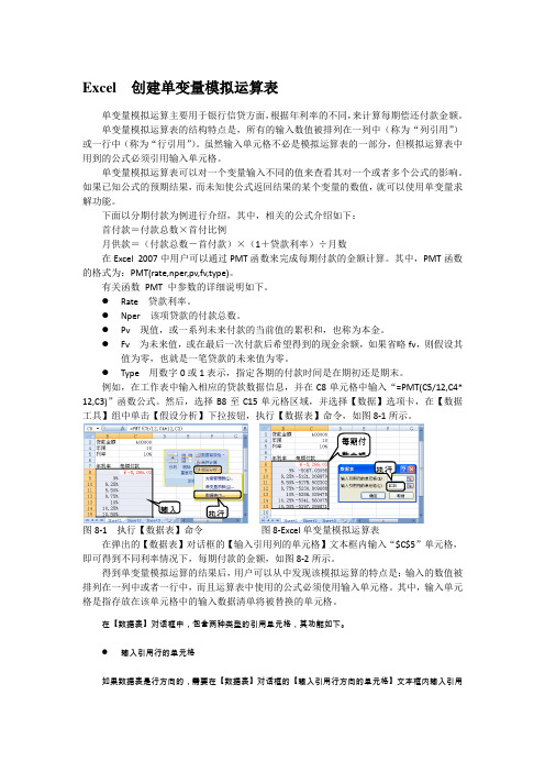 Excel  创建单变量模拟运算表
