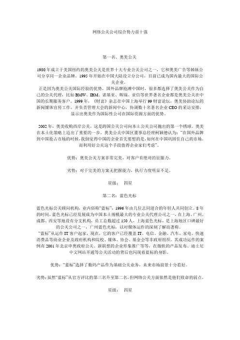 2013年网络公关公司十强评比结果