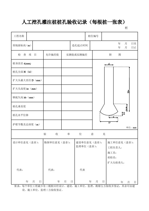 人工挖孔灌注桩桩孔验收记录一桩一表