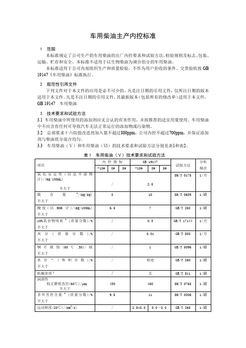 车用柴油主产内控标准