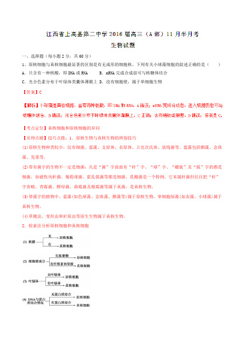 【全国百强校】江西省上高县第二中学2016届高三(A部)11月半月考生物试题解析(解析版)