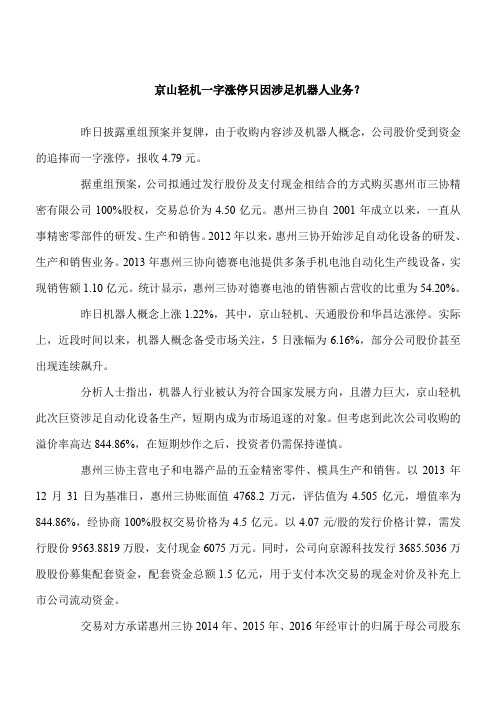 【推荐下载】京山轻机一字涨停只因涉足智能机器人业务？