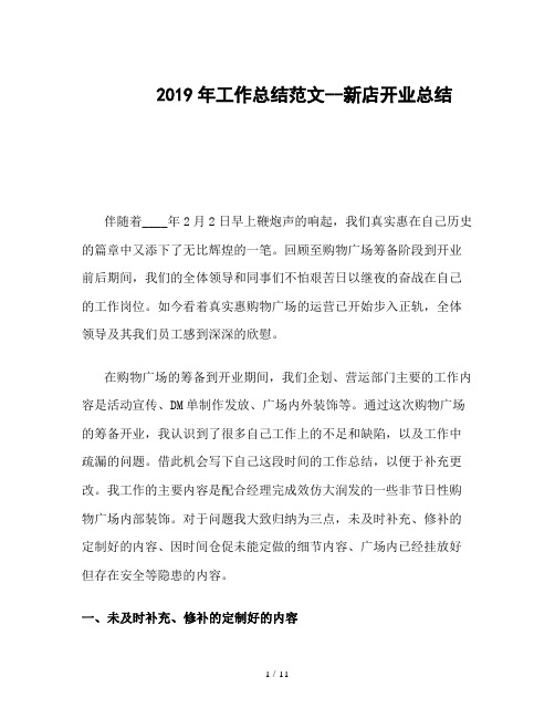 2019年工作总结范文--新店开业总结