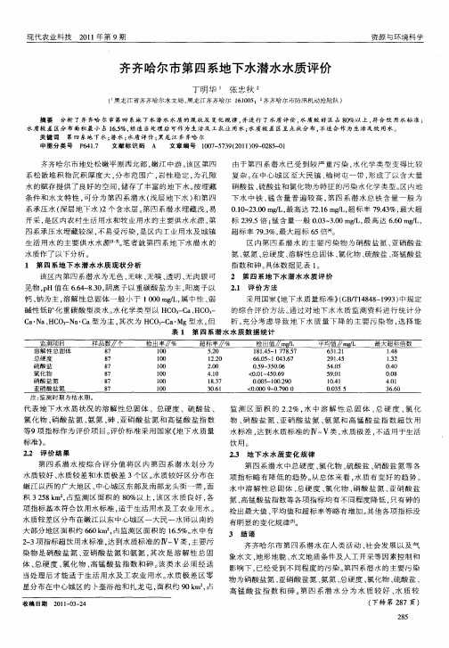 齐齐哈尔市第四系地下水潜水水质评价