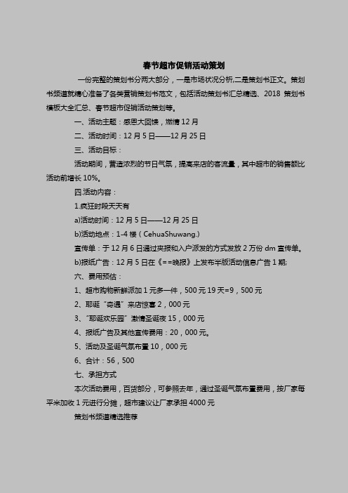 2018最新策划书范本模板-春节超市促销活动策划