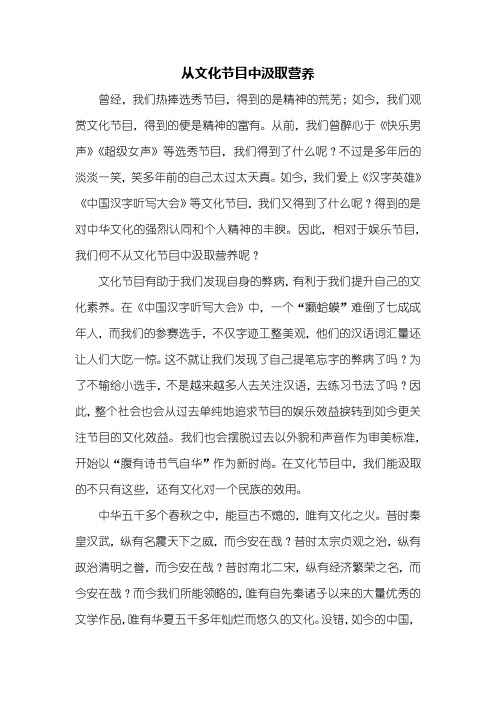 高三作文：从文化节目中汲取营养作文900字