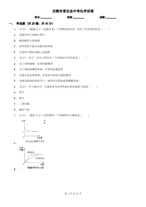 安顺市普定县中考化学试卷