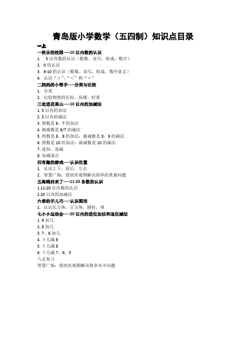 小学数学(青岛版五四制)知识点目录
