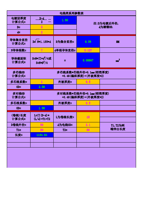 电线类参数公式表(标准)