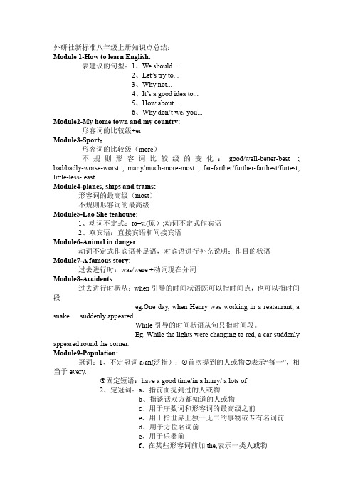 外研社新标准八年级上册知识点总结