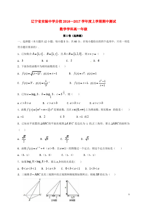 辽宁省实验中学分校高一数学上学期期中试题