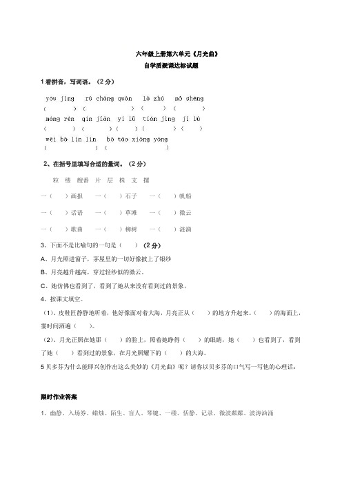人教部编版六年级上册22 月光曲 试题