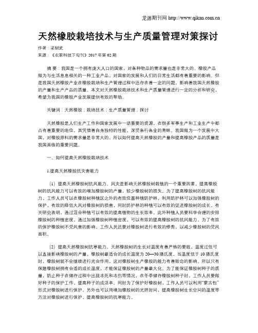 天然橡胶栽培技术与生产质量管理对策探讨
