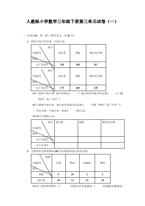 2023人教版小学数学三年级下册第三单元试卷含部分答案(三套)