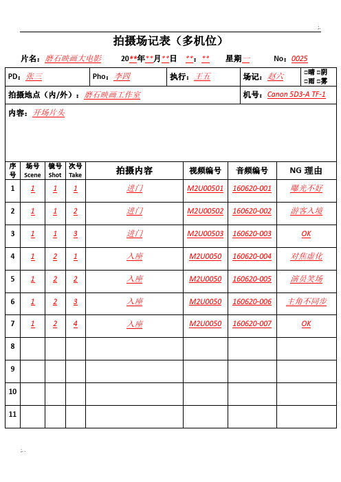 场记表填写(样本)