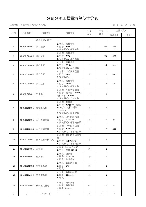 中央空调及风管工程量清单