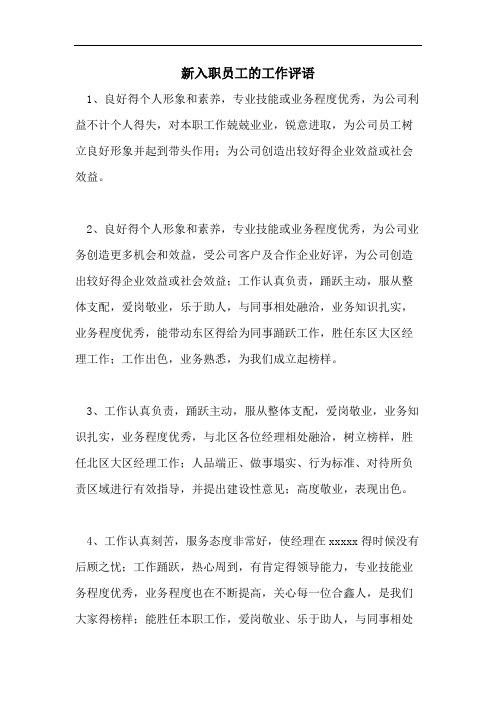 新入职员工的工作评语
