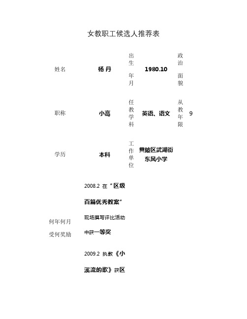 女教职工候选人推荐表_图文(精)