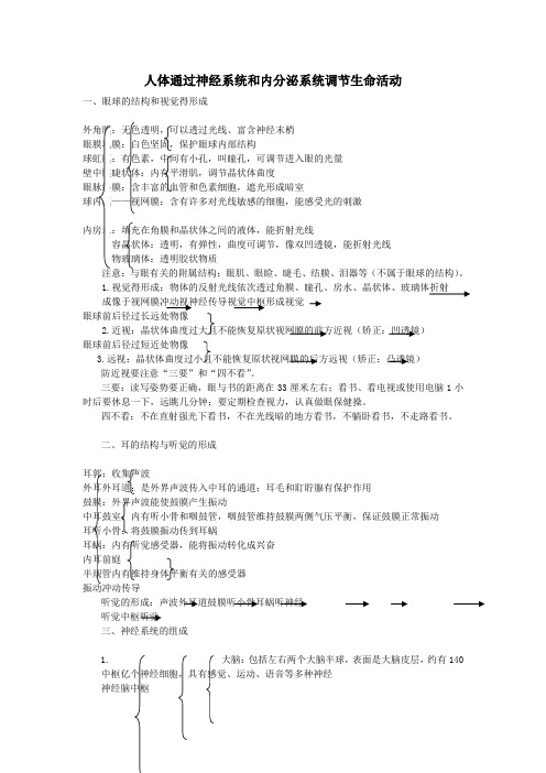 中考生物复人体通过神经系统和内分泌系统调节生命活动知识点总结