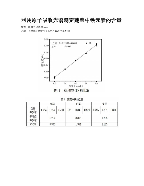 利用原子吸收光谱测定蔬菜中铁元素的含量