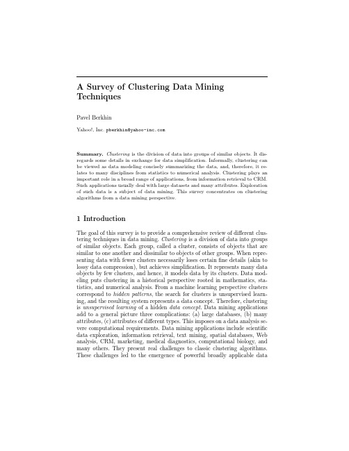 Survey of clustering data mining techniques