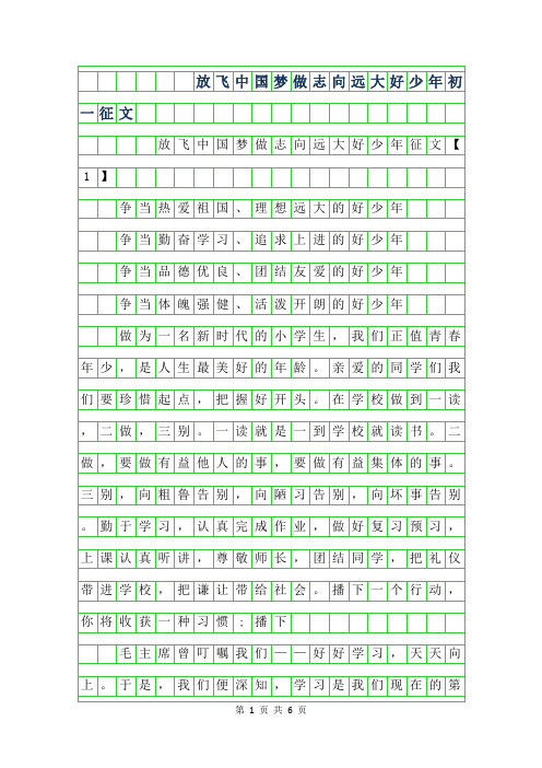 2019年放飞中国梦做志向远大好少年初一征文范文