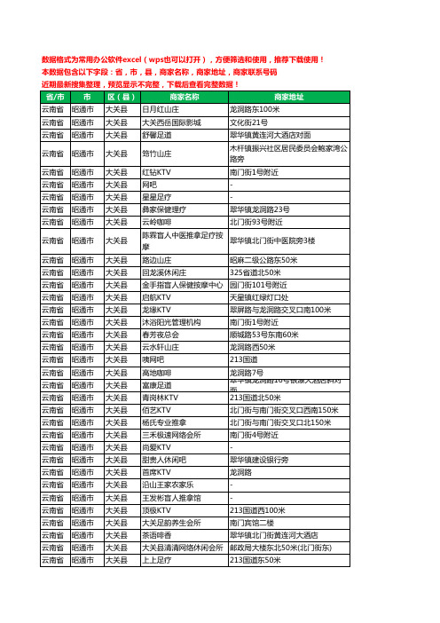2020新版云南省昭通市大关县休闲娱乐工商企业公司商家名录名单黄页联系电话号码地址大全39家