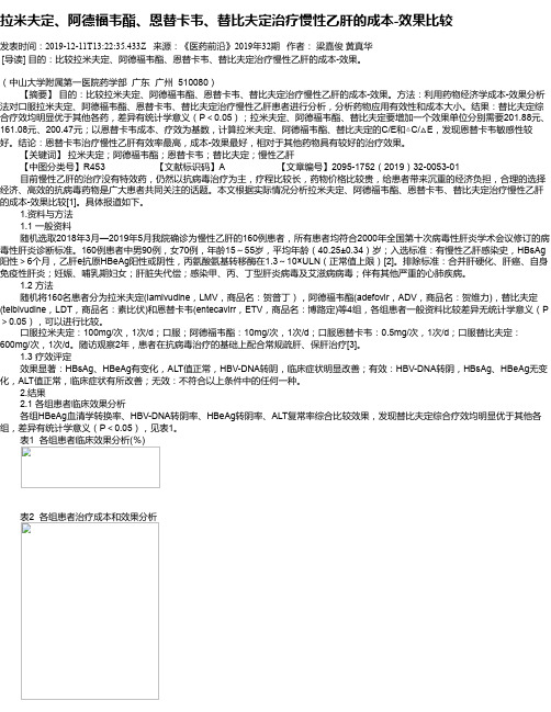 拉米夫定、阿德福韦酯、恩替卡韦、替比夫定治疗慢性乙肝的成本-效果比较