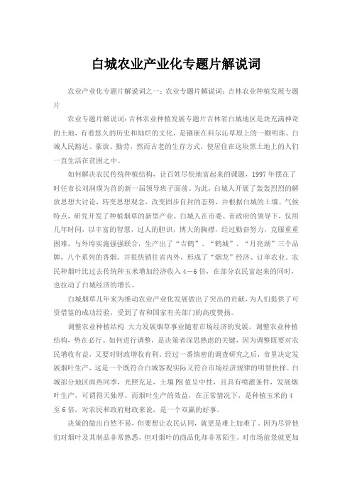 白城农业产业化专题片解说词