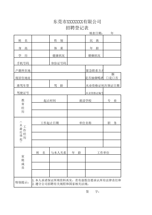 驾驶员招聘表登记