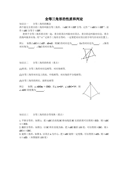 全等三角形的性质和判定复习学案