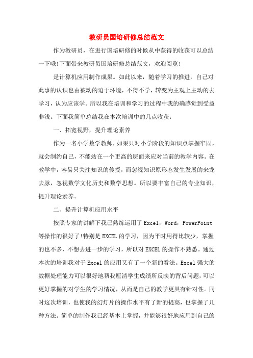 2019年教研员国培研修总结范文