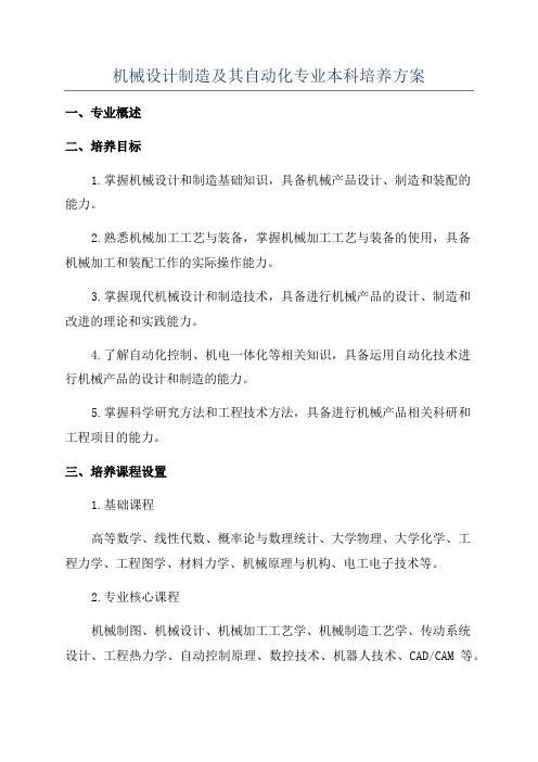 机械设计制造及其自动化专业本科培养方案