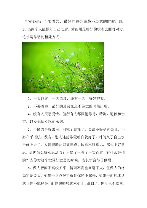 早安问候：不要着急,最好的总会在最不经意的时候出现 美文欣赏 感人的句子.doc