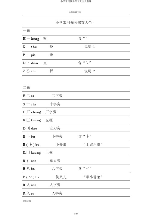 小学常用偏旁部首大全及教学