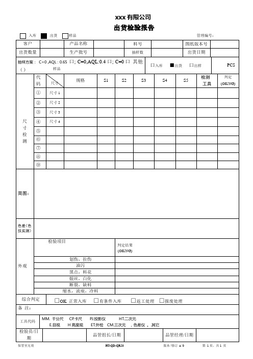 塑胶件 --出货检验报告模板