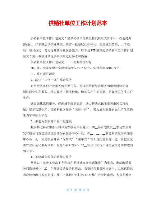 供销社单位工作计划范本